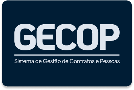 Imagem que possui fundo azul escuro com escrito GECOP Sistema de Gestão de Contratos e Pessoas em branco.