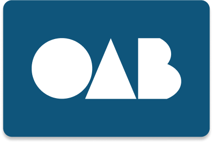 Imagem ilustrativa da logo OAB. Possui fundo azul escuro com escrito OAB em branco.