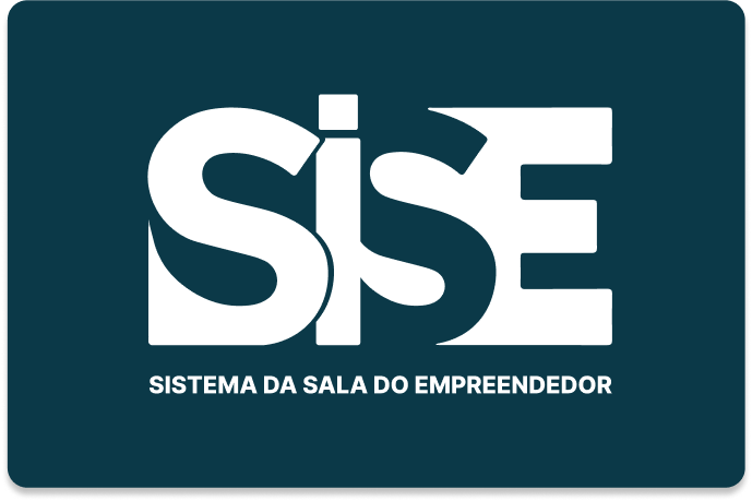 Imagem ilustrativa da logo SISE - Sistema da Sala do Empreendedor. Possui fundo azul escuro com o escrito SISE - Sistema da Sala do Empreendedor em branco.